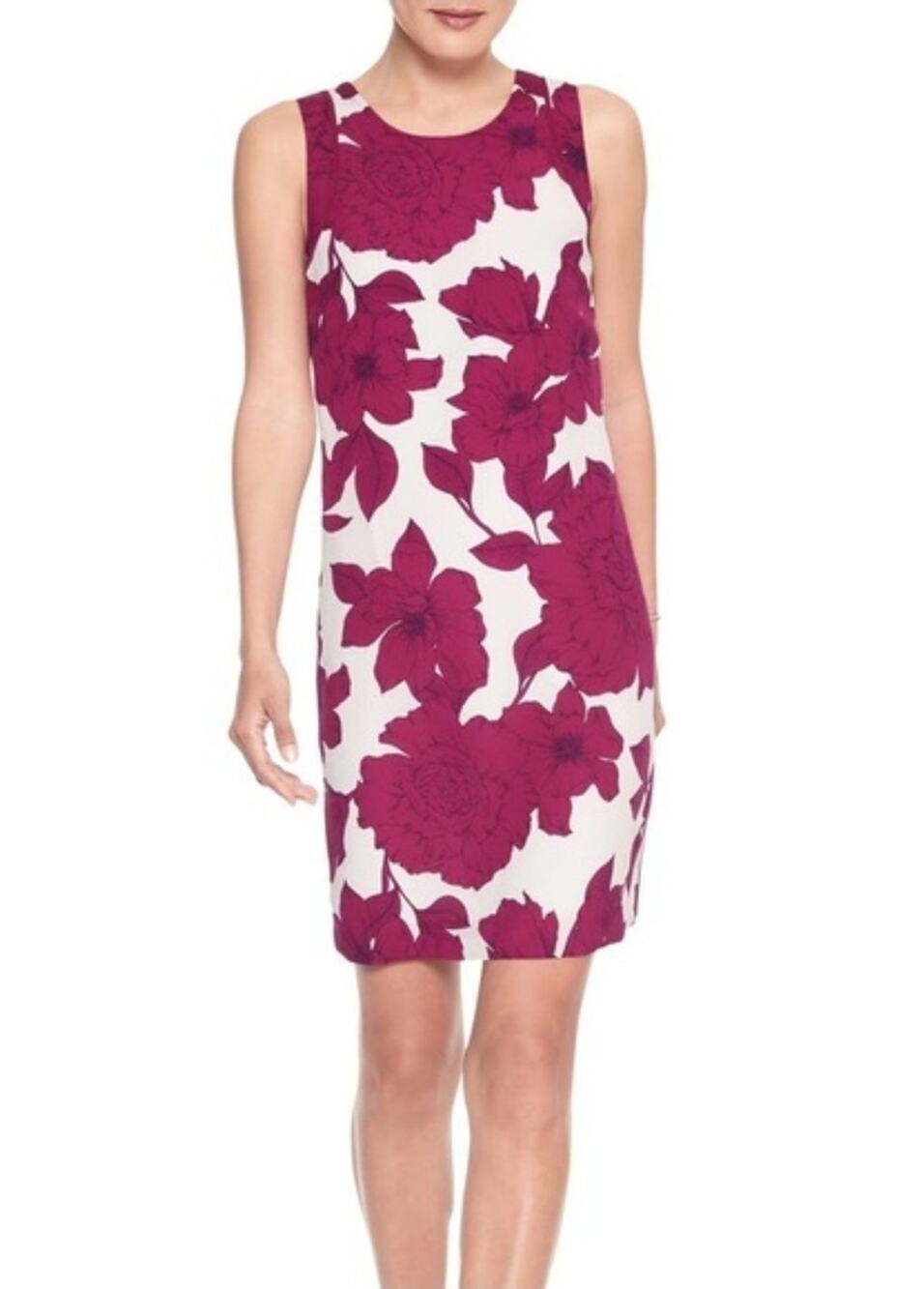 Banana Republic Flora Print Pink White Dress Size 14 Spring Summer Cocktail